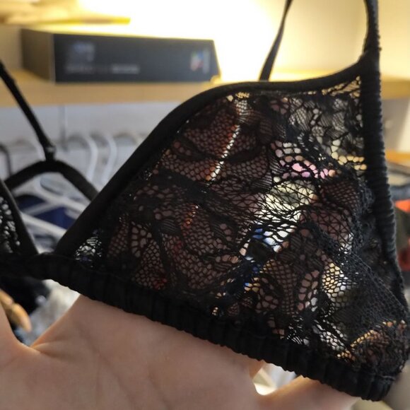 🐣2/$60🐣NWT Zara Black Satin Lace Triangle Bra Adjustable Straps Dainty Bra S - Picture 5 of 16